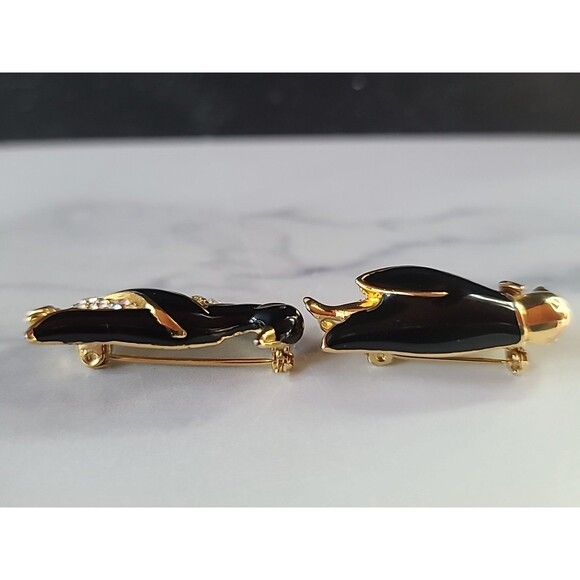 Penguin Couple Rhinestone & Enamel Gold Tone Brooch Vintage Costume Jewelry READ - Picture 6 of 11